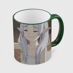 Кружка 3D Sousou no Frieren Фрирен ехидная улыбка, цвет: 3D-зеленый кант