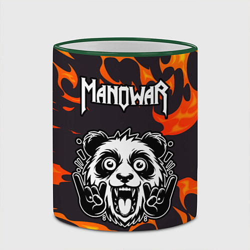 Кружка цветная Manowar рок панда и огонь / 3D-Зеленый кант – фото 2
