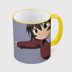 Кружка 3D Azumanga Daioh Кагура - показывает пальцем мем, цвет: 3D-желтый кант