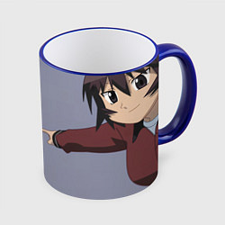 Кружка 3D Azumanga Daioh Кагура - показывает пальцем мем, цвет: 3D-синий кант