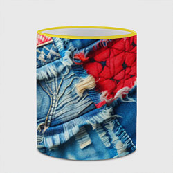 Кружка 3D Авангардный джинсовый пэчворк - нейросеть, цвет: 3D-желтый кант — фото 2