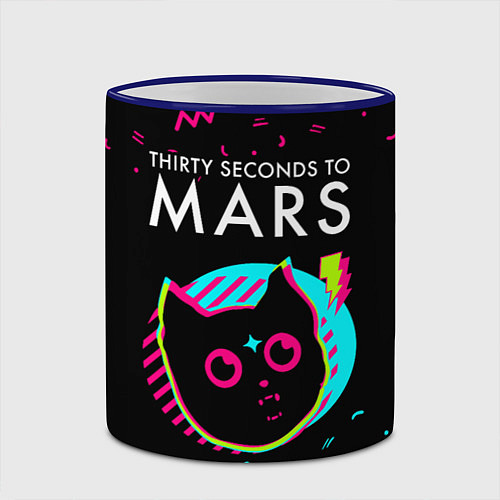 Кружка цветная Thirty Seconds to Mars - rock star cat / 3D-Синий кант – фото 2