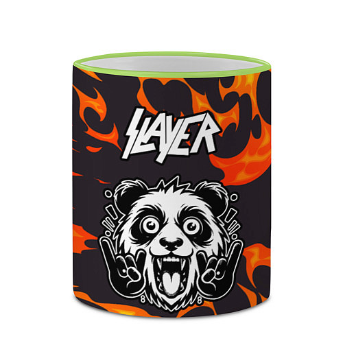 Кружка цветная Slayer рок панда и огонь / 3D-Светло-зеленый кант – фото 2