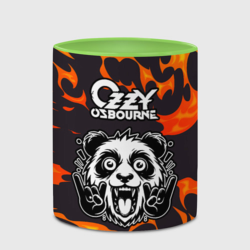 Кружка цветная Ozzy Osbourne рок панда и огонь / 3D-Белый + светло-зеленый – фото 2