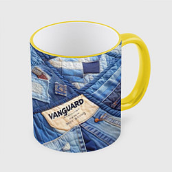 Кружка 3D Vanguard jeans patchwork - ai art, цвет: 3D-желтый кант
