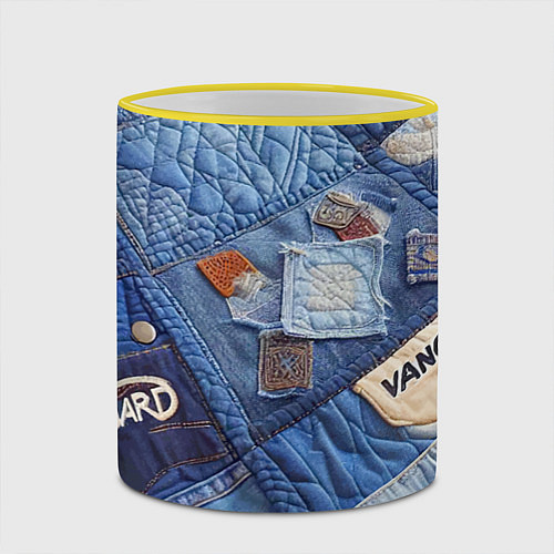 Кружка цветная Vanguard jeans patchwork - ai art / 3D-Желтый кант – фото 2