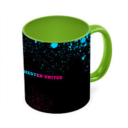 Кружка 3D Manchester United - neon gradient по-горизонтали, цвет: 3D-белый + светло-зеленый