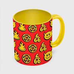 Кружка 3D 666 y2k emoji pattern, цвет: 3D-белый + желтый