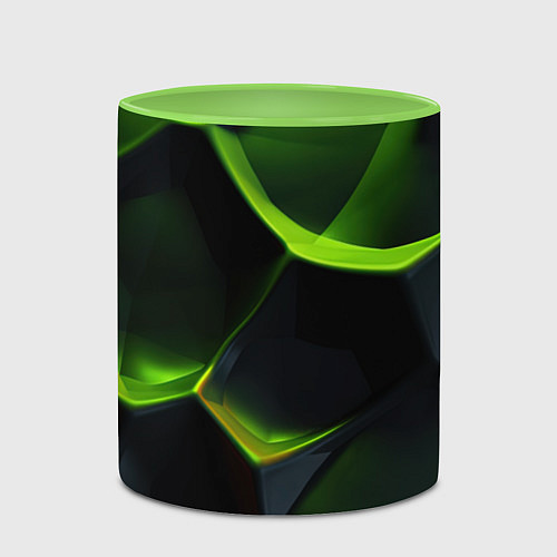 Кружка цветная Green neon abstract geometry / 3D-Белый + светло-зеленый – фото 2