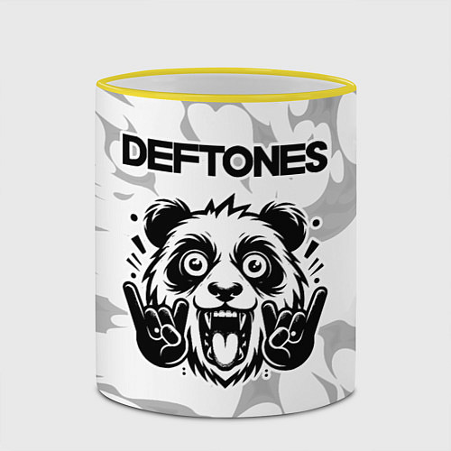 Кружка цветная Deftones рок панда на светлом фоне / 3D-Желтый кант – фото 2