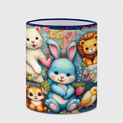 Кружка 3D Funny hare and his friends - patchwork, цвет: 3D-синий кант — фото 2