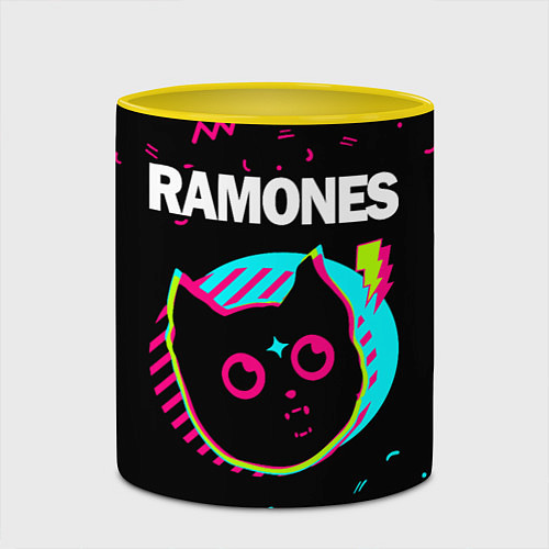 Кружка цветная Ramones - rock star cat / 3D-Белый + желтый – фото 2