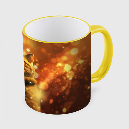 Кружка цветная Толстый кот - Экзот / 3D-Желтый кант – фото 1