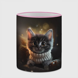 Кружка 3D Котенок в свитере - нейросеть, цвет: 3D-розовый кант — фото 2