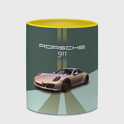 Кружка 3D Спортивный автомобиль Порше 911, цвет: 3D-белый + желтый — фото 2