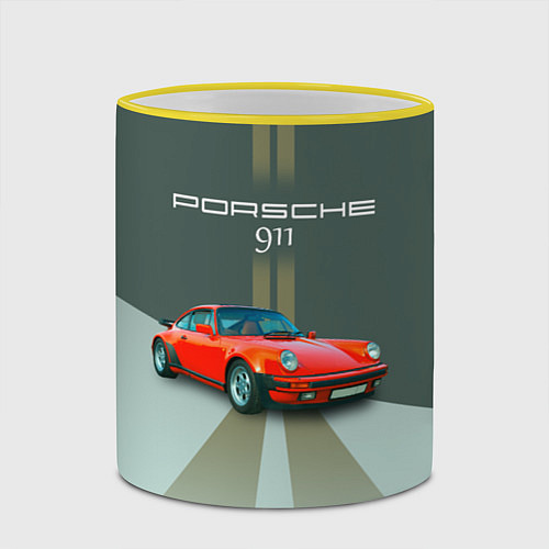 Кружка цветная Porsche спортивный немецкий автомобиль / 3D-Желтый кант – фото 2