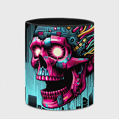 Кружка цветная Cyber skull - ai art fantasy / 3D-Белый + черный – фото 2