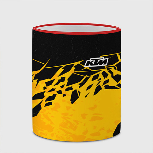 Кружка цветная KTM - оранжевые разломы / 3D-Красный кант – фото 2