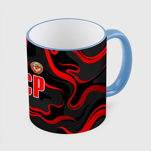 Кружка цветная СССР - red stripes / 3D-Небесно-голубой кант – фото 1