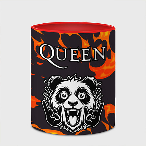 Кружка цветная Queen рок панда и огонь / 3D-Белый + красный – фото 2