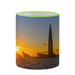 Кружка 3D Здание Лахта-центра на фоне заката Санкт-Петербург, цвет: 3D-светло-зеленый кант — фото 2