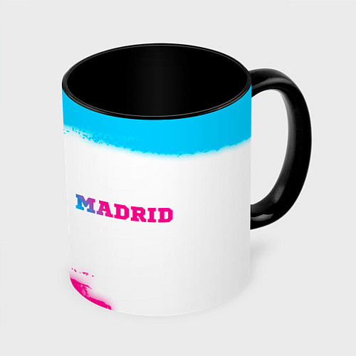 Кружка цветная Real Madrid neon gradient style по-горизонтали / 3D-Белый + черный – фото 1