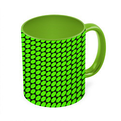 Кружка 3D Зелёные лепестки шестиугольники, цвет: 3D-белый + светло-зеленый
