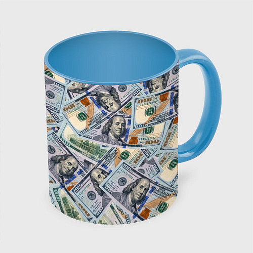 Кружка цветная Банкноты сто долларов / 3D-Белый + небесно-голубой – фото 1