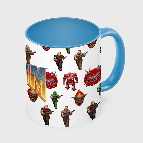 Кружка цветная Doom 1993 паттерн / 3D-Белый + небесно-голубой – фото 1