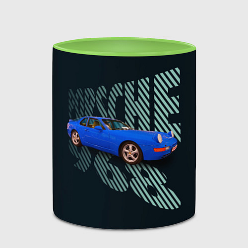 Кружка цветная Немецкая спортивная машина Porsche 968 / 3D-Белый + светло-зеленый – фото 2
