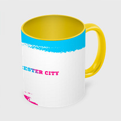 Кружка 3D Leicester City neon gradient style по-горизонтали, цвет: 3D-белый + желтый