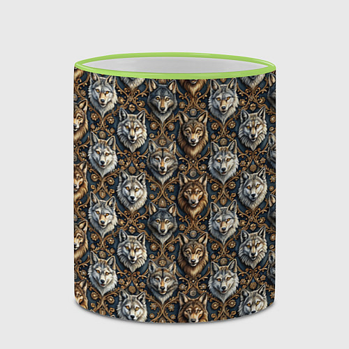 Кружка цветная Волки паттерн / 3D-Светло-зеленый кант – фото 2