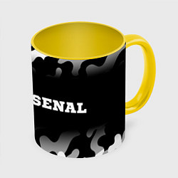 Кружка 3D Arsenal sport на темном фоне по-горизонтали, цвет: 3D-белый + желтый