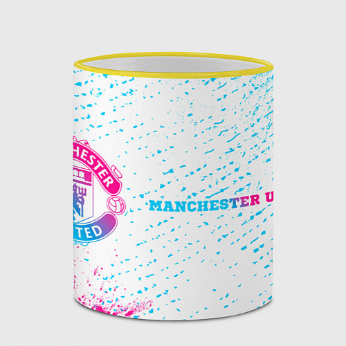 Кружка цветная Manchester United neon gradient style по-горизонта / 3D-Желтый кант – фото 2