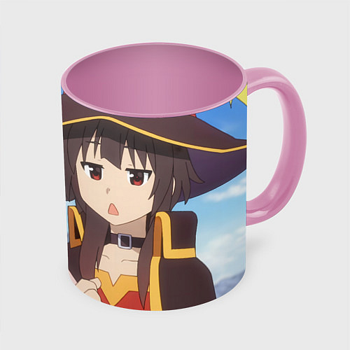 Кружка цветная Konosuba Мэгумин cute / 3D-Белый + розовый – фото 1