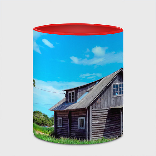 Кружка цветная Дом в деревне / 3D-Белый + красный – фото 2