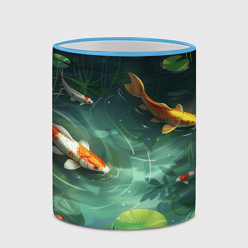 Кружка цветная Рыбки Кои плавают в пруду / 3D-Небесно-голубой кант – фото 2