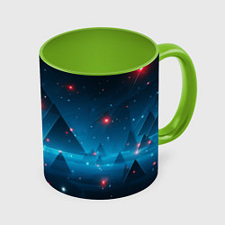 Кружка 3D Пирамиды в космосе абстракции, цвет: 3D-белый + светло-зеленый