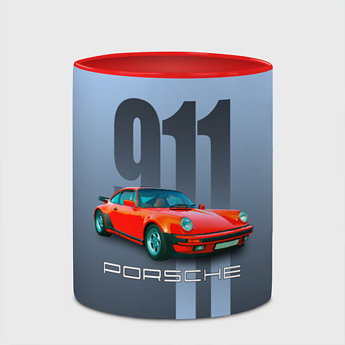 Кружка цветная Винтажный автомобиль Porsche 911 Carrera / 3D-Белый + красный – фото 2