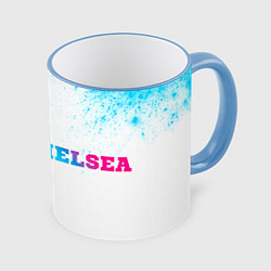 Кружка 3D Chelsea neon gradient style по-горизонтали, цвет: 3D-небесно-голубой кант