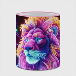 Кружка 3D Космический неоновый лев - нейросеть фантазия, цвет: 3D-розовый кант — фото 2