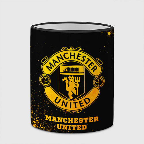 Кружка цветная Manchester United - gold gradient / 3D-Черный кант – фото 2