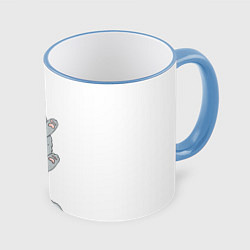 Кружка 3D Серый котенок спит на спинке, цвет: 3D-небесно-голубой кант