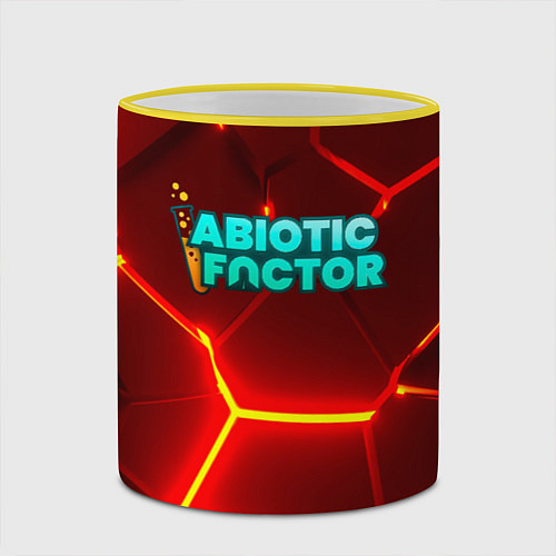 Кружка цветная Abiotic Factor логотип на красном неоновом фоне / 3D-Желтый кант – фото 2