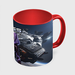 Кружка 3D Mass Effect ТалиЗора и космический корабль, цвет: 3D-белый + красный