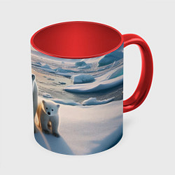 Кружка 3D Polar bear with her cubs - ai art, цвет: 3D-белый + красный