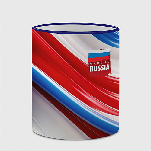 Кружка цветная Герб России на абстрактном фоне / 3D-Синий кант – фото 2