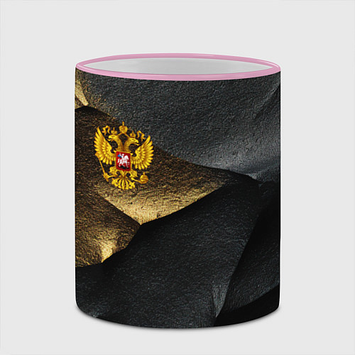 Кружка цветная Золотой герб России на темном фоне / 3D-Розовый кант – фото 2