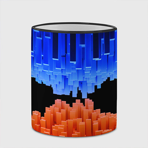 Кружка цветная Стягивающиеся в центре синие и оранжевые блоки / 3D-Черный кант – фото 2