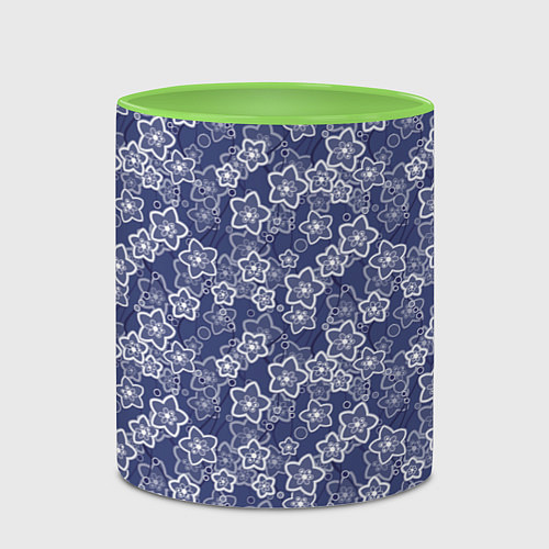 Кружка цветная Синие с белым цветы / 3D-Белый + светло-зеленый – фото 2